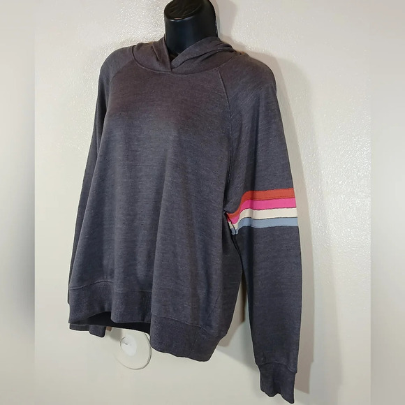 Sundry Women's Multi Stripe Hoodie in Charcoal size Large - Picture 3 of 13